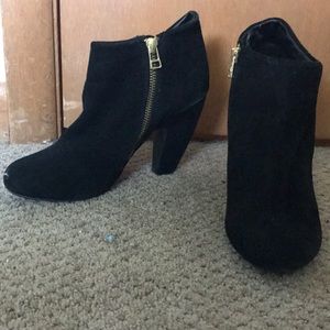 Black suede heeled booties